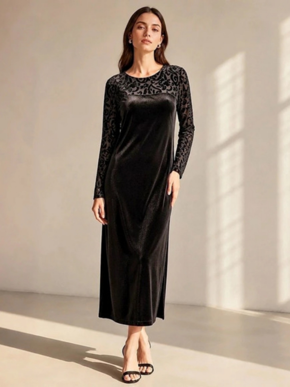 Vintage 90s Y2K DVF Black Velvet Maxi Dress Witchy Whimsigoth Goth Size Large